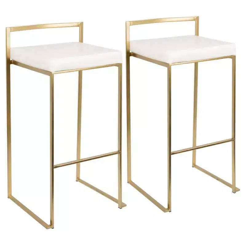 Set of 2 31.5" Fuji Contemporary Barstools White - LumiSource: Upholstered, Stackable, Metal Frame