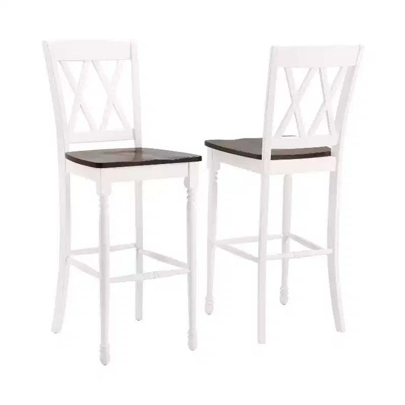 Set of 2 Shelby Barstools Distressed White - Crosley: Molded Wood Seat, Rubberwood Legs, Armless Design