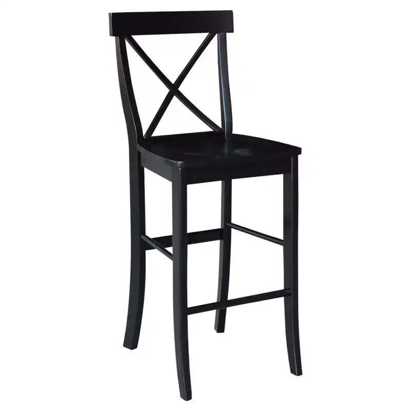 30" Martha X Back Barstool Jet Black - International Concepts: Solid Wood, Traditional Design