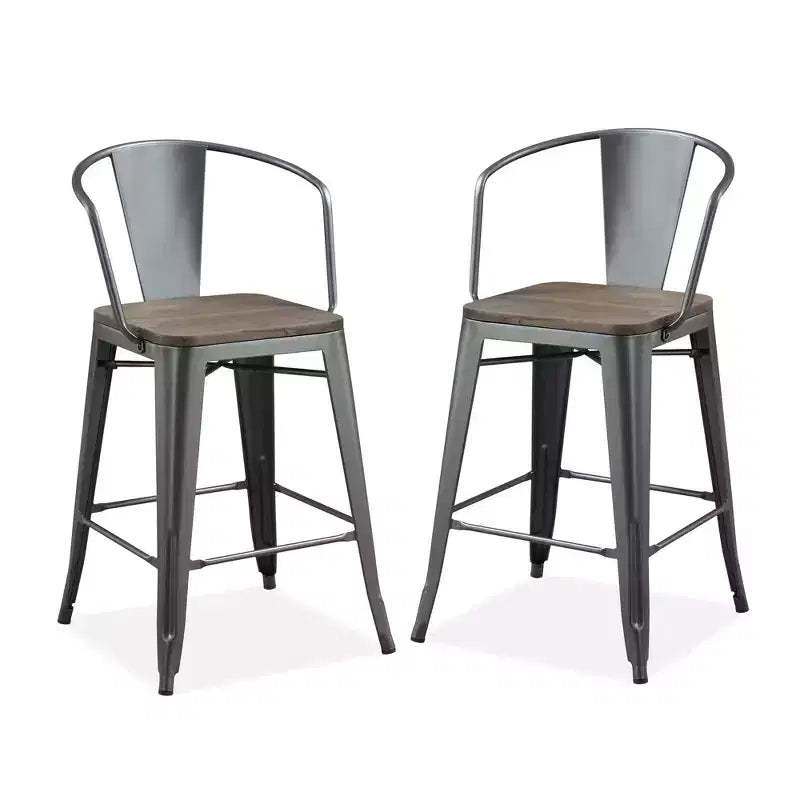 Set of 2 Gregg Industrial Counter Height Barstools Gray - HOMES: Inside + Out: Metal Frame, Square Seat