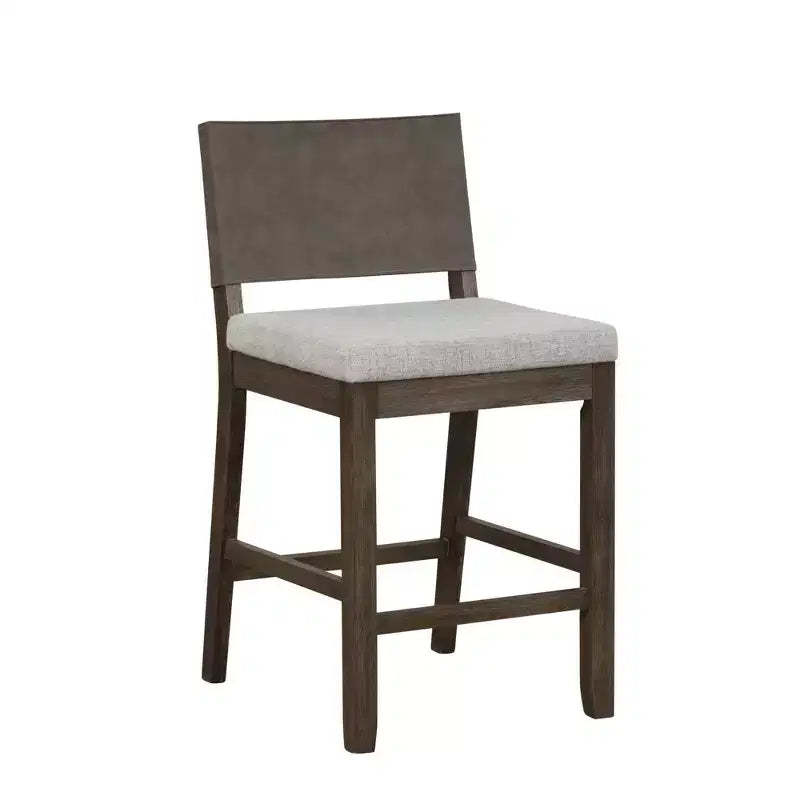 Nathan James Linus Counter Height Barstool Brushed Dark Brown Wood Gray Linen: Upholstered, Rubberwood Frame, 300lb Capacity
