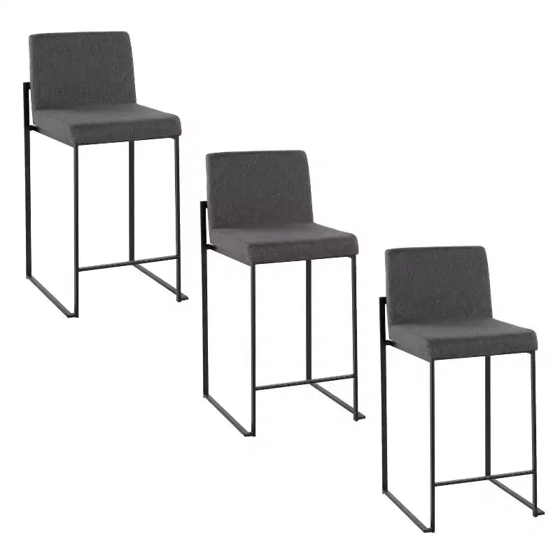 LumiSource Set of 3 Fuji High Back Counter Height Barstools Black Steel/Charcoal