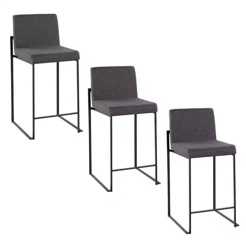 LumiSource Set of 3 Fuji High Back Counter Height Barstools Black Steel/Charcoal