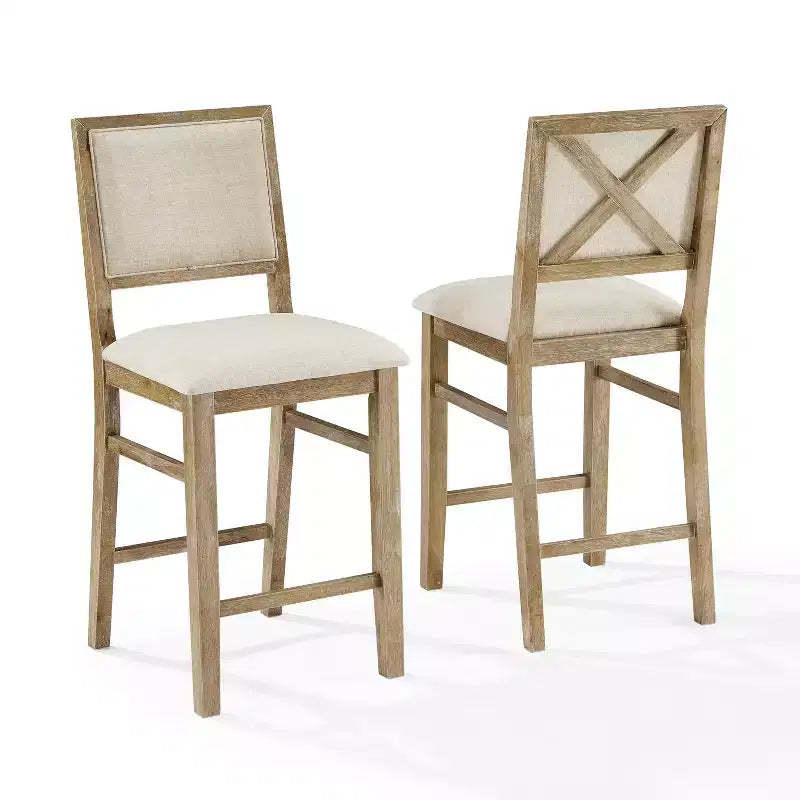 Crosley Joanna 2pc Upholstered Counter Height Barstool Set Rustic Brown/Crème
