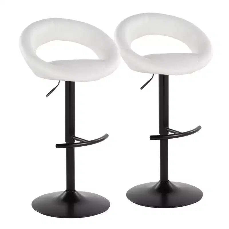 LumiSource Set of 2 Posh Adjustable Barstools Black Metal/White PU