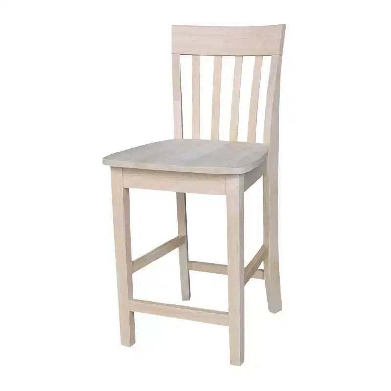 24" Slatback Counter Height Barstool Unfinished - International Concepts: Solid Wood, Square Seat