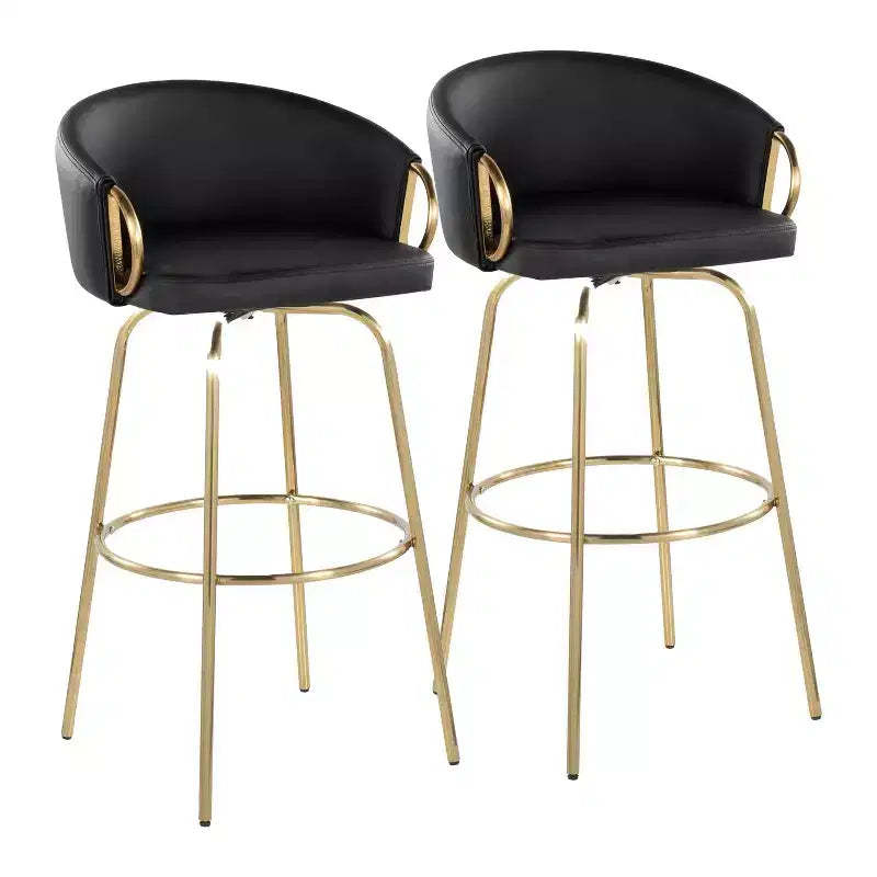 LumiSource Set of 2 Claire Barstools Gold/Black PU