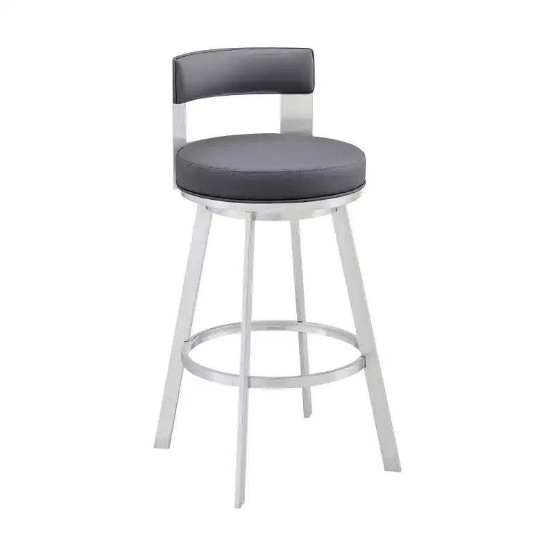 Armen Living 26" Flynn Metal with Faux Leather Swivel Counter Height Barstool Silver/Gray