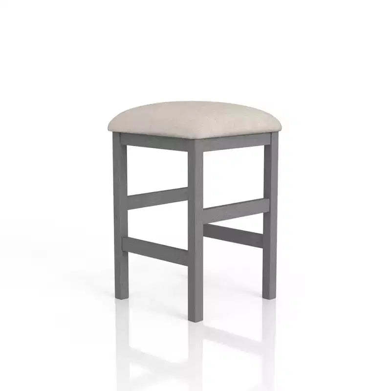 24/7 Shop At Home Gardenside Upholstered Square Counter Height Barstools, Wood Legs & Footrest: Light Gray/Beige