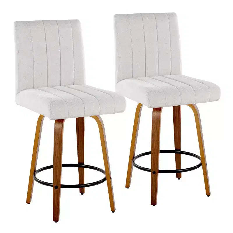 LumiSource Set of 2 Hank Counter Height Barstools Walnut Wood/Light Gray Fabric