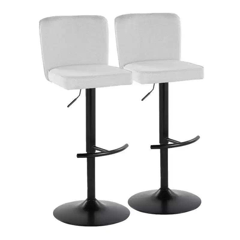 LumiSource Set of 2 Henry Adjustable Barstools Black Metal/White Fabric