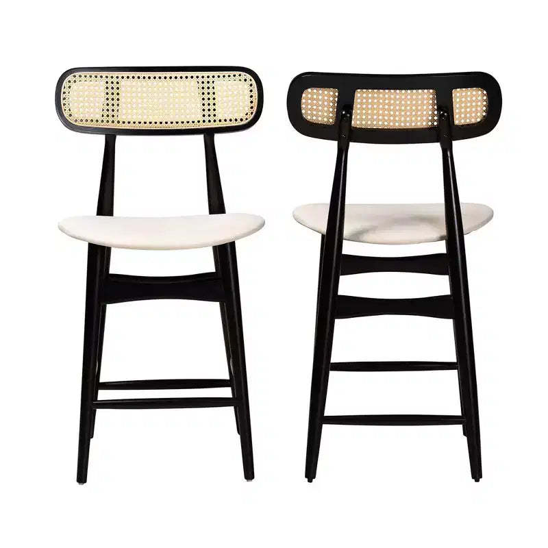 Baxton Studio 2pc Tarana Fabric and Wood Counter Height Barstools Cream/Black/Light Brown:Kitchen Stools