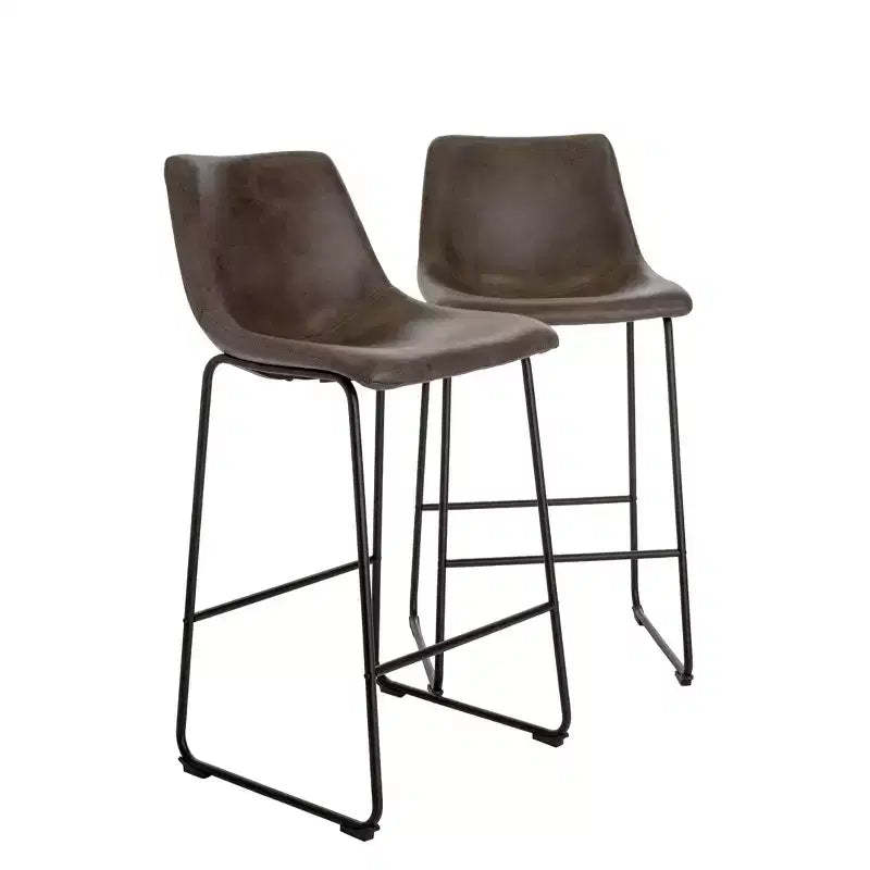 Set of 2 Jackson Barstool Brown - Finch: Eames-Inspired, Microfiber Seat, Metal Legs, Fixed Height 29"