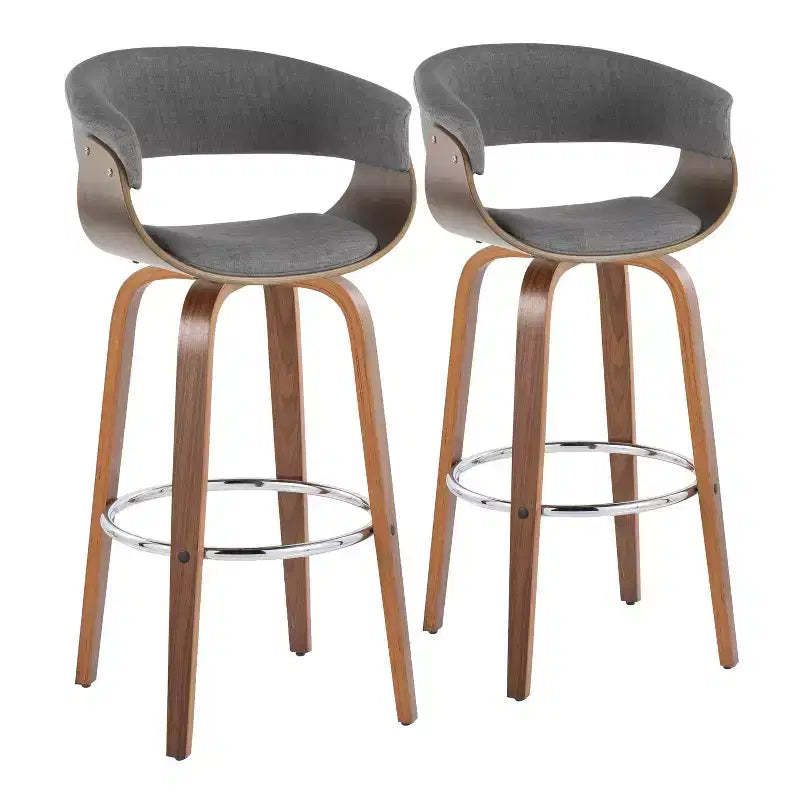 Set of 2 Vintage Modern Barstools Walnut/Chrome/Light Gray - LumiSource