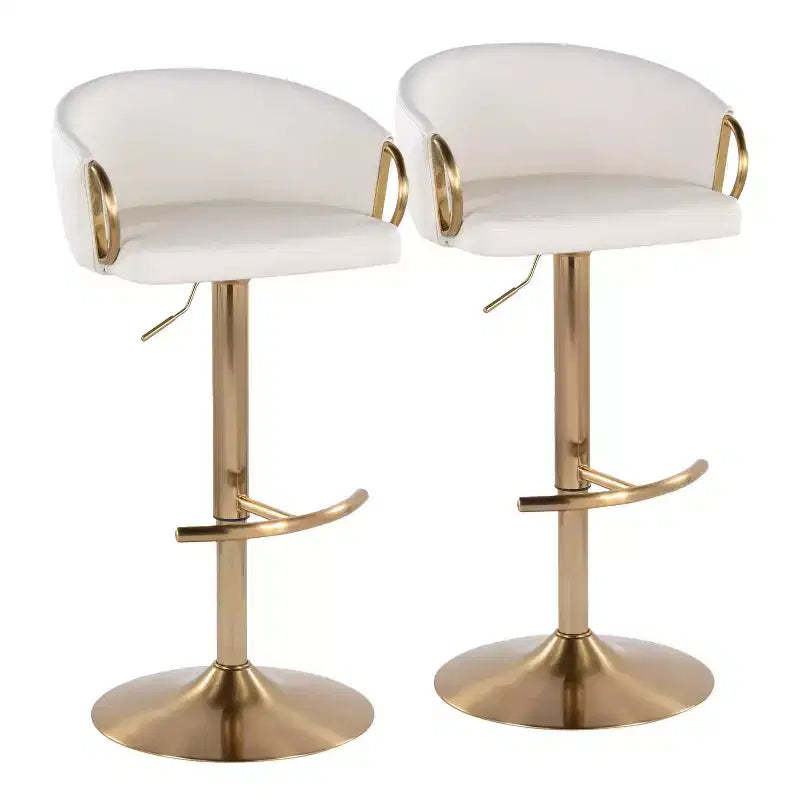 LumiSource Set of 2 Claire Adjustable Barstools Gold/White PU
