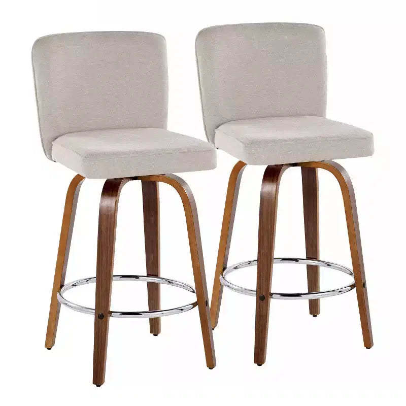 LumiSource Set of 2 Henry Counter Height Barstools Walnut Wood/Beige Fabric