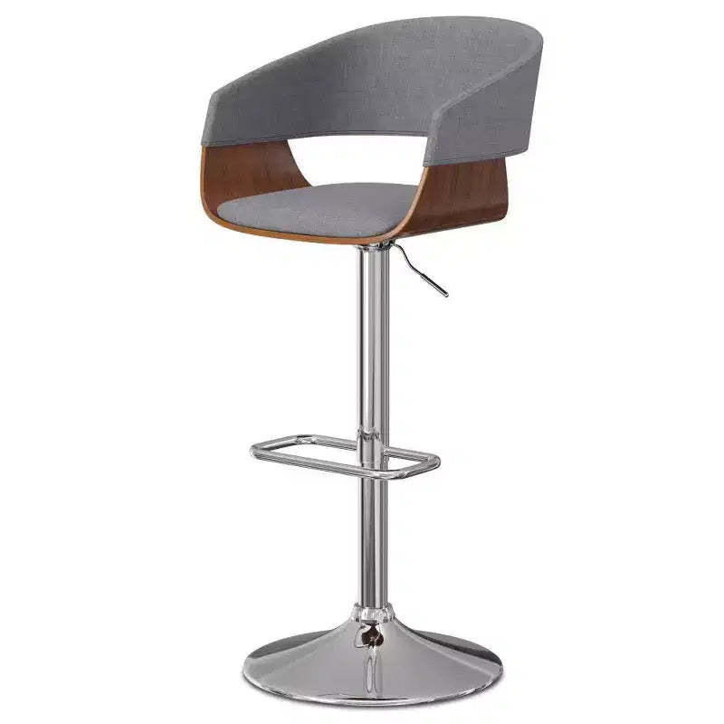 WyndenHall Calinda Adjustable Swivel Barstool Light Gray: Mid-Century Modern, Upholstered, Steel Legs