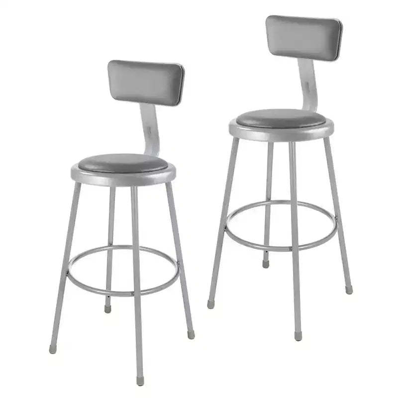 Hampden Furnishings 2pk 30" Otto Collection Stool with Backrest Gray: Upholstered Vinyl, Steel Frame, 300 lbs Capacity