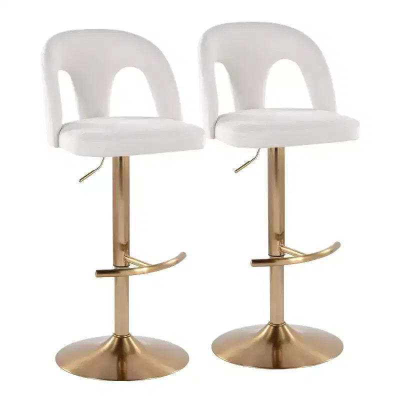 LumiSource Set of 2 Ava Adjustable Barstools Gold/White Fabric