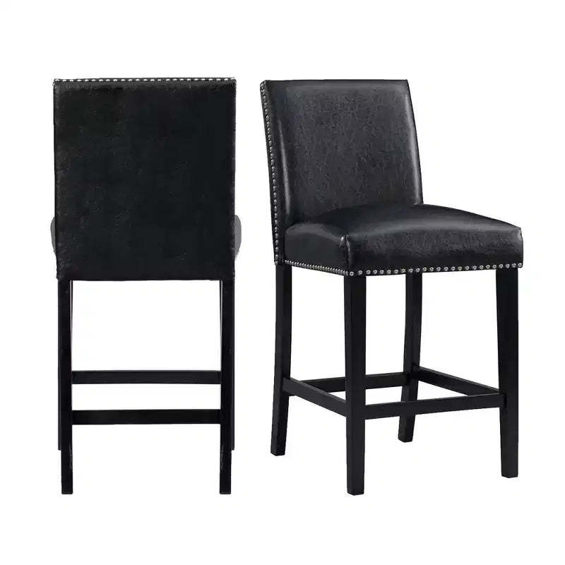 Set of 2 Pia Faux Leather Counter Height Barstool Set Black - Picket House Furnishings