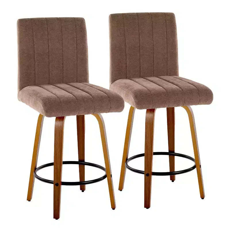 LumiSource Set of 2 Hank Counter Height Barstools Walnut Wood/Brown Fabric