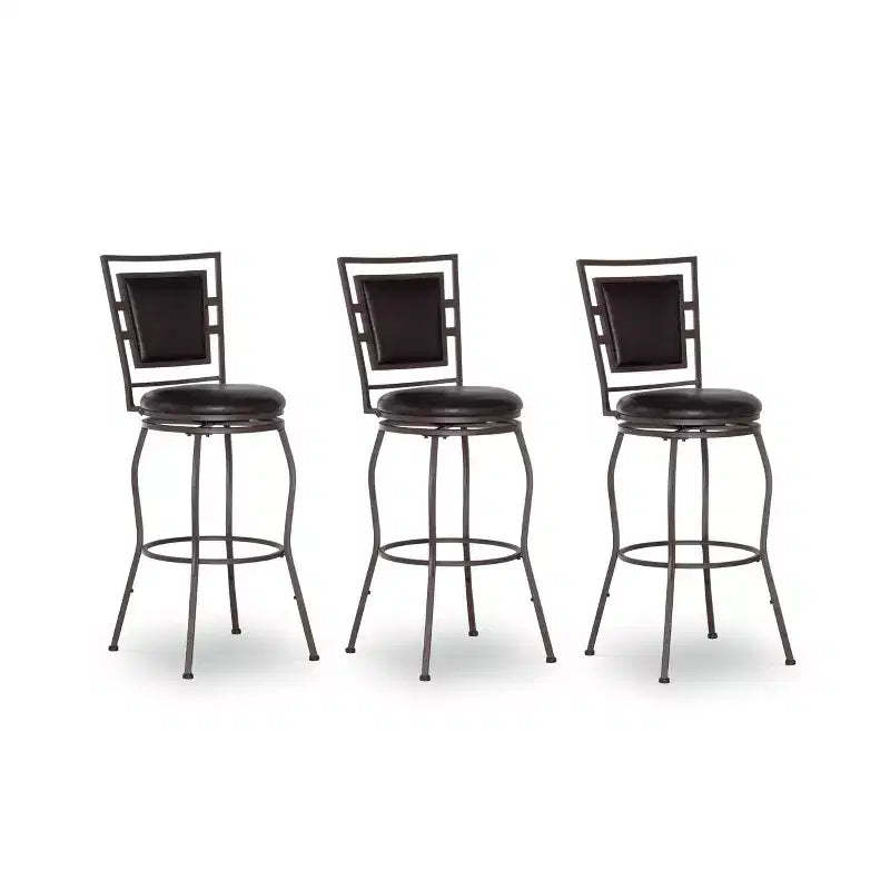 Linon 3pc Teagan Adjustable Stool Set Dark Brown: Upholstered, Powder-Coated, Kitchen Island Seating