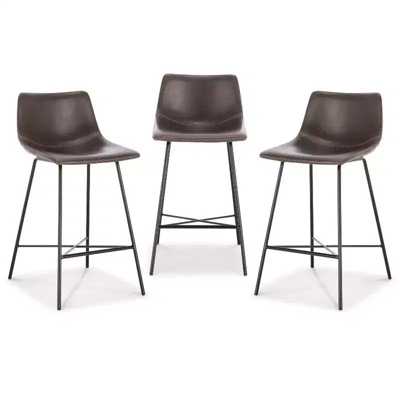 Poly & Bark Set of 3 24" High Paxton Counter Height Barstools Brown: Upholstered, Steel Frame, Modern Design