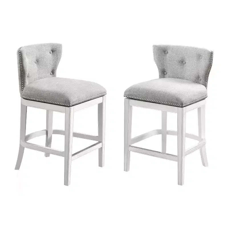 Set of 2 Miranda Swivel Counter Height Barstools White - Alaterre Furniture: Linen Fabric, Nailhead Trim, Memory Return-Swivel