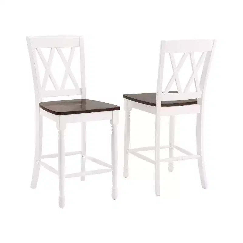 Set of 2 Shelby Counter Height Barstools Distressed White - Crosley: Rubberwood Frame, Non-Upholstered, Traditional Design