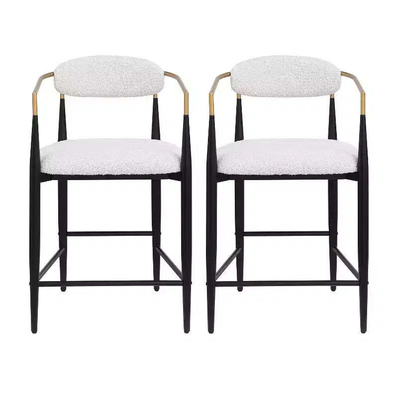 Christopher Knight Home Set of 2 25" Liam Modern Upholstered Iron Counter Height Barstools Beige/Black