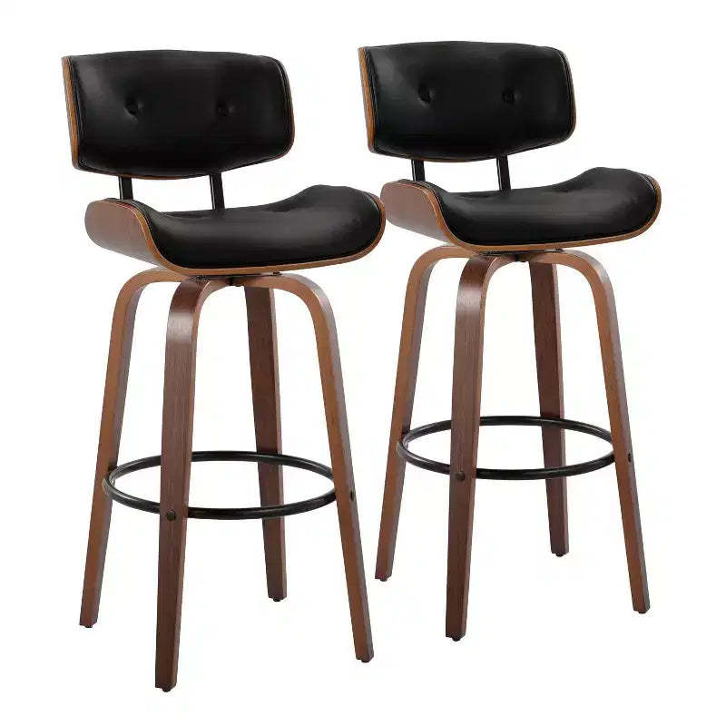 Set of 2 Lombardi Barstools Walnut/Black - LumiSource: Mid-Century Fixed-Height, Tufted, 30.5" Seat