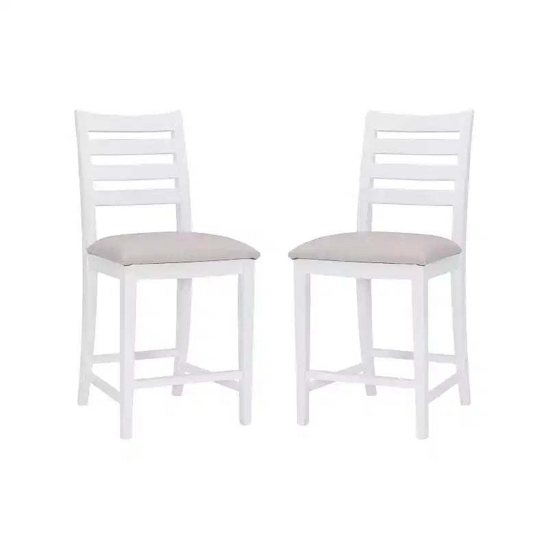 Set of 2 Flynn Ladder Back Counter Height Barstools Upholstered White - Linon: No Assembly, Solid Beechwood