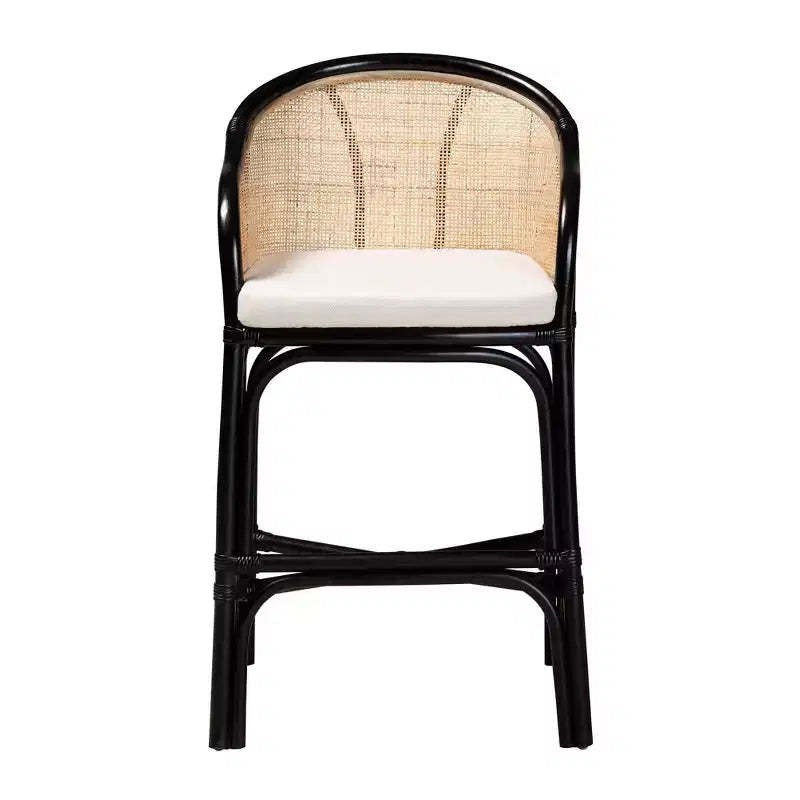 bali & pari Miranda Two-Tone Rattan Counter Height Barstool White/Natural Brown/Black: Polyester Upholstery, No Assembly Required