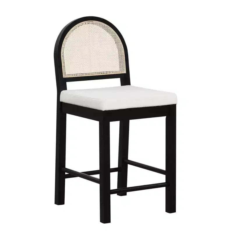 Nathan James Bailey Curved Back Counter Height Barstool Black Wood Oak Rattan Cream Boucle: Elegant 24in Seat, Rubberwood Frame