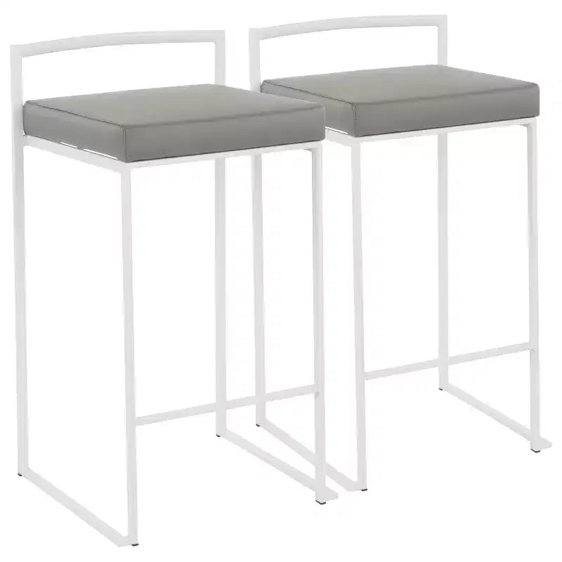 Set of 2 26" Fuji Contemporary Counter Height Barstools White/Gray - LumiSource: Upholstered, Metal Frame, Stackable