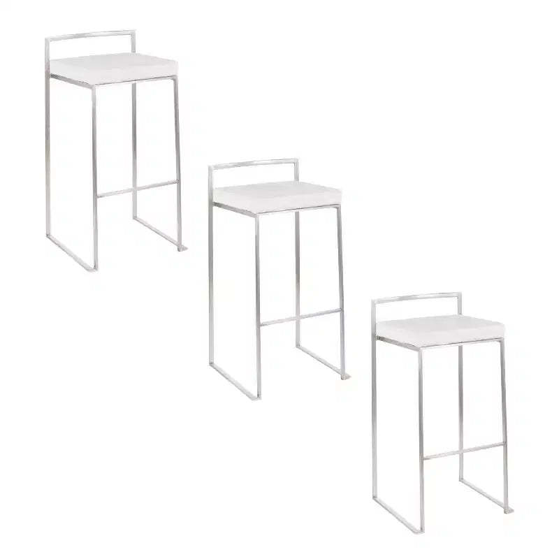 LumiSource Set of 3 Fuji Stacker Barstools Stainless Steel/White Velvet