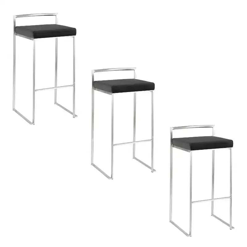 LumiSource Set of 3 Fuji Stacker Barstools Stainless Steel/Black Velvet