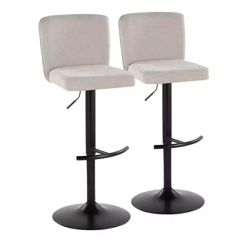 LumiSource Set of 2 Henry Adjustable Barstools Black Metal/Beige Fabric