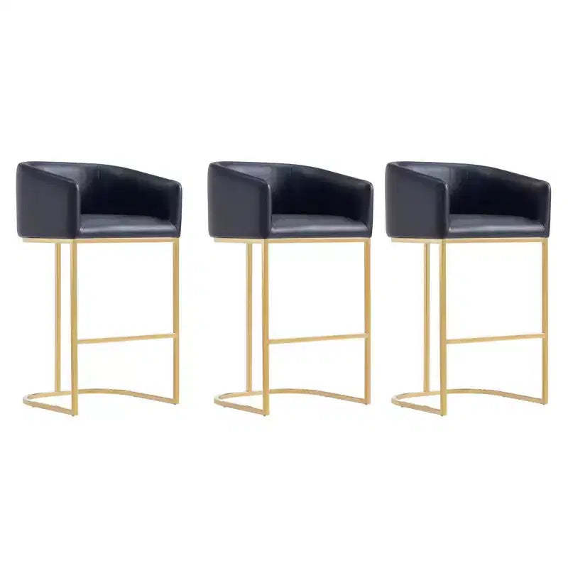 Manhattan Comfort Set of 3 Louvre Barstools Black/Titanium Gold
