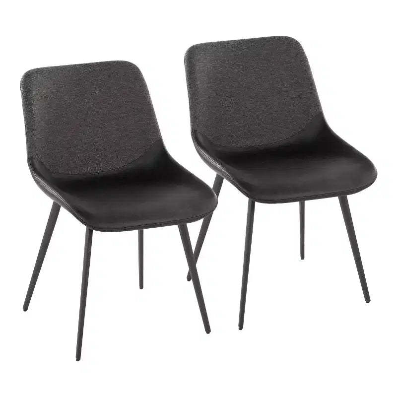 LumiSource Set of 2 Outlaw Two Tone Fabric Accent Chairs Black Metal/Black PU/Gray