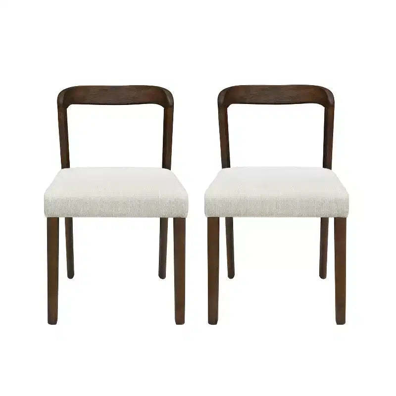 Christopher Knight Home Set of 2 Ashton Contemporary Rubberwood Upholstered Dining Chairs with Curved Open Back Walnut