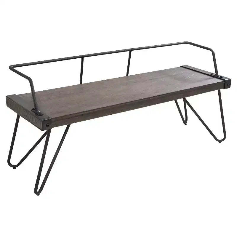 LumiSource Stefani Industrial Bench Antique Metal: Rectangle, Metal Frame, Seats 2, No Upholstery