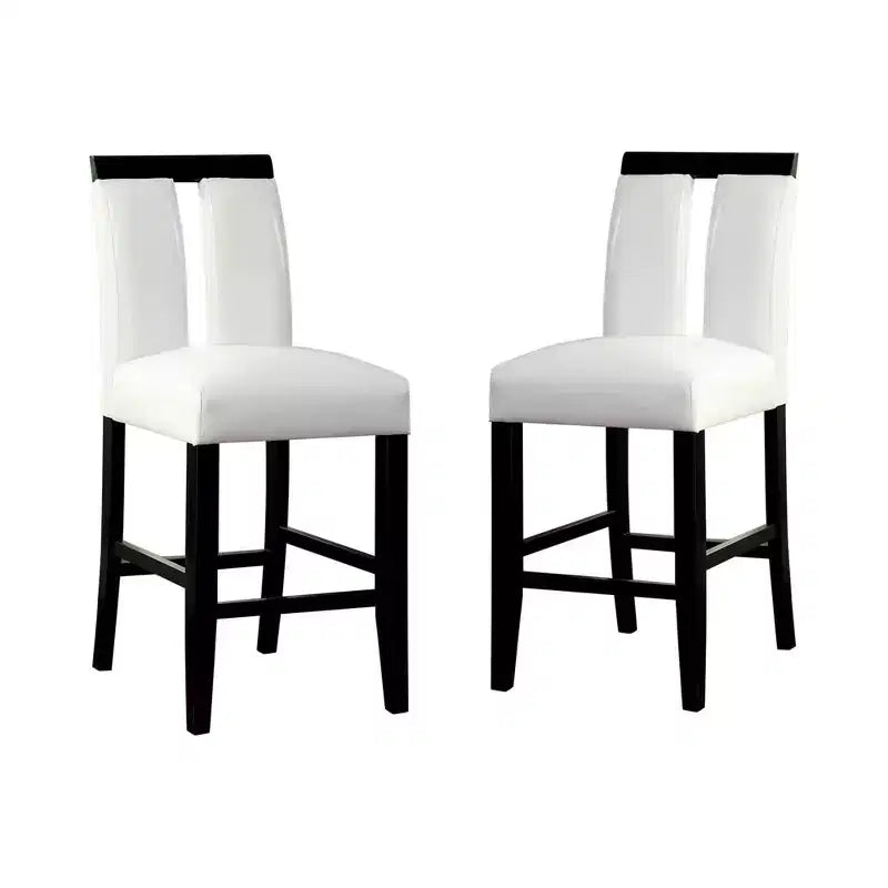 Set of 2 Stevenson White Leatherette Padded Open Slit Back Counter Height Barstools Black/White - HOMES: Inside + Out