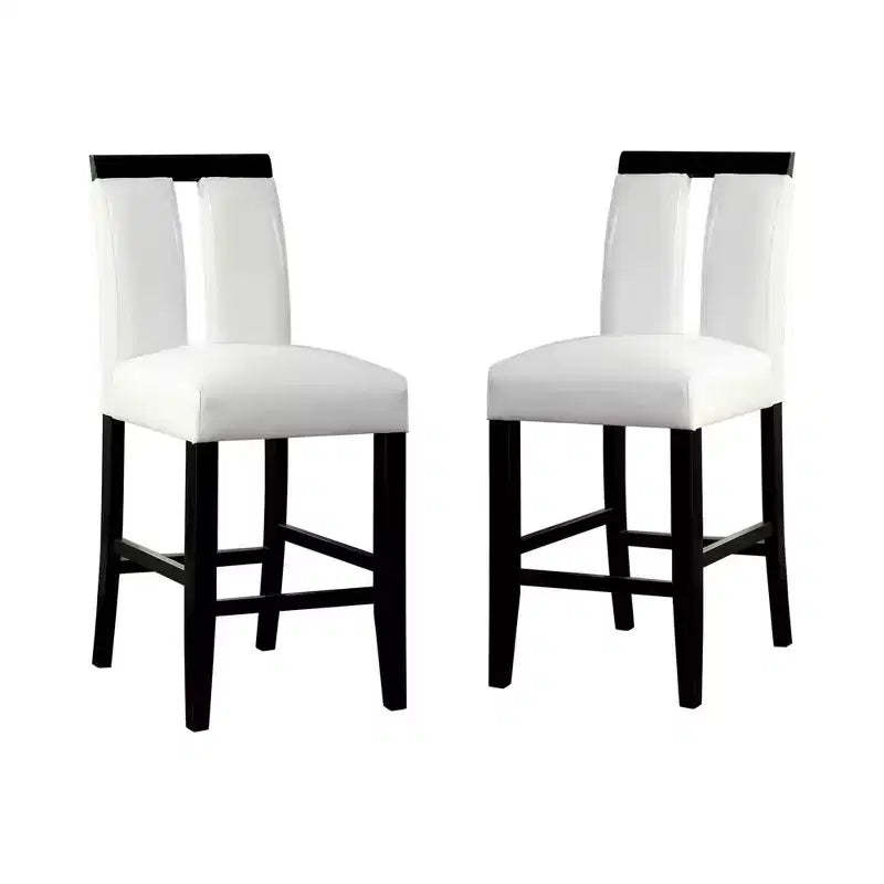Set of 2 Stevenson White Leatherette Padded Open Slit Back Counter Height Barstools Black/White - HOMES: Inside + Out