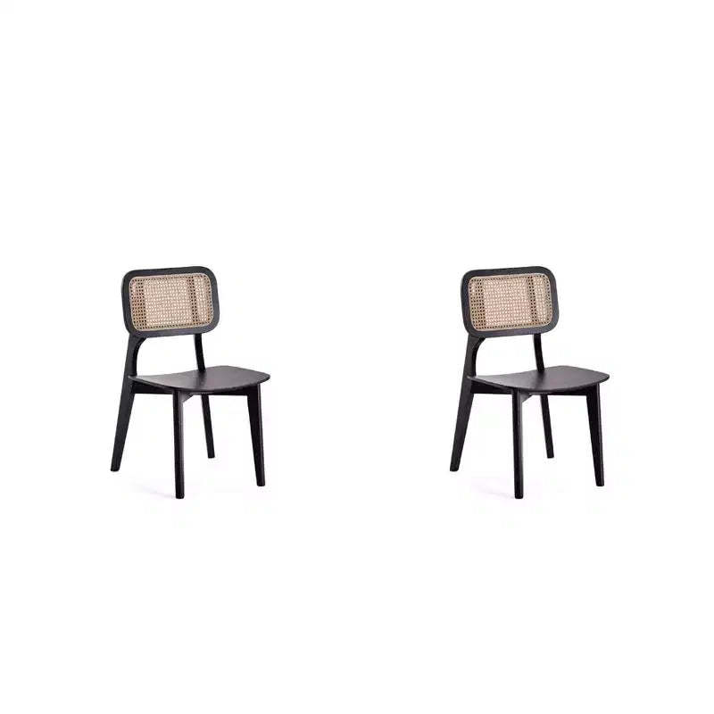 Set of 2 Versailles Square Dining Chairs Black/Natural - Manhattan Comfort: Ash Wood Frame, Rattan Detail, Ergonomic Seat