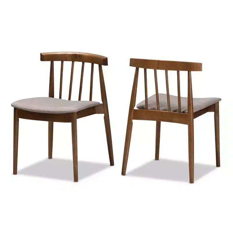 Set of 2 Wyatt Midcentury Modern Walnut Wood Dining Chairs Beige/Brown - Baxton Studio