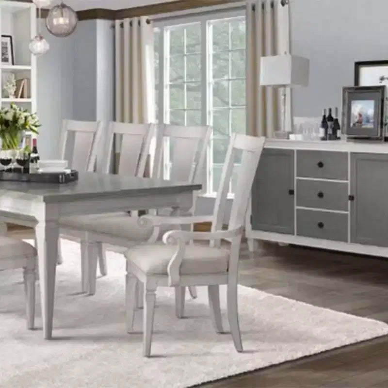 Acme Furniture Katia Dining Chair Light Gray Linen/Weathered White Finish