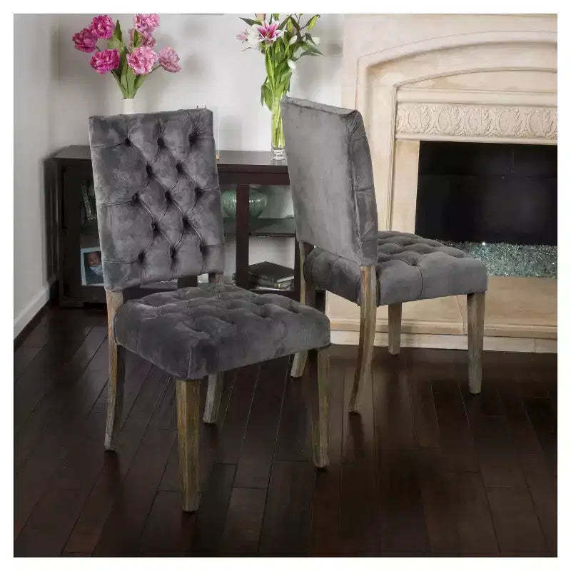 Set of 2 Saltillo New Velvet Dining Chair Charcoal - Christopher Knight Home: Upholstered, Button Tufted