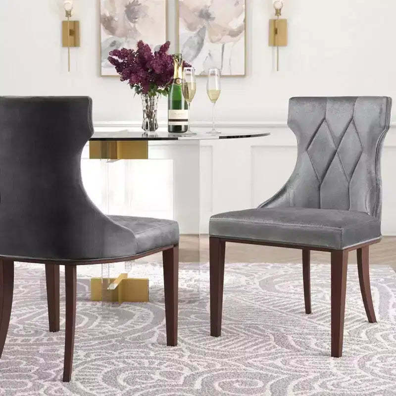 Set of 2 Reine Velvet Dining Chairs Gray - Manhattan Comfort: Beechwood Legs, Upholstered, No Assembly Required