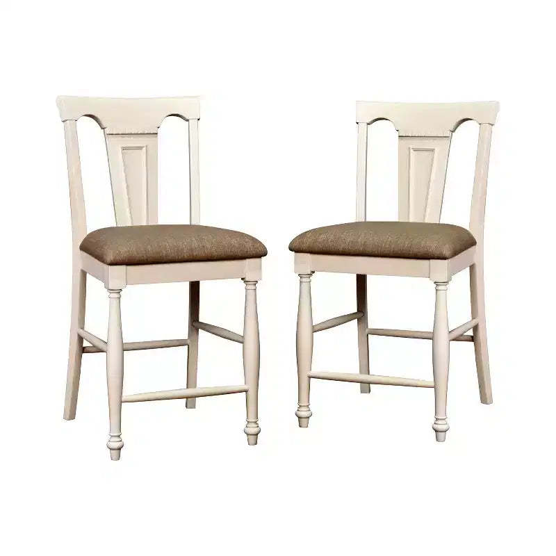 HOMES: Inside + Out Set of 2 Martha Country Counter Height Barstools Off-White/Red: Upholstered, Wood Frame